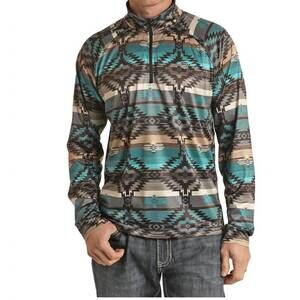 NEW PANHANDLE aztec quarter zip pullover sweater in brown/indigo